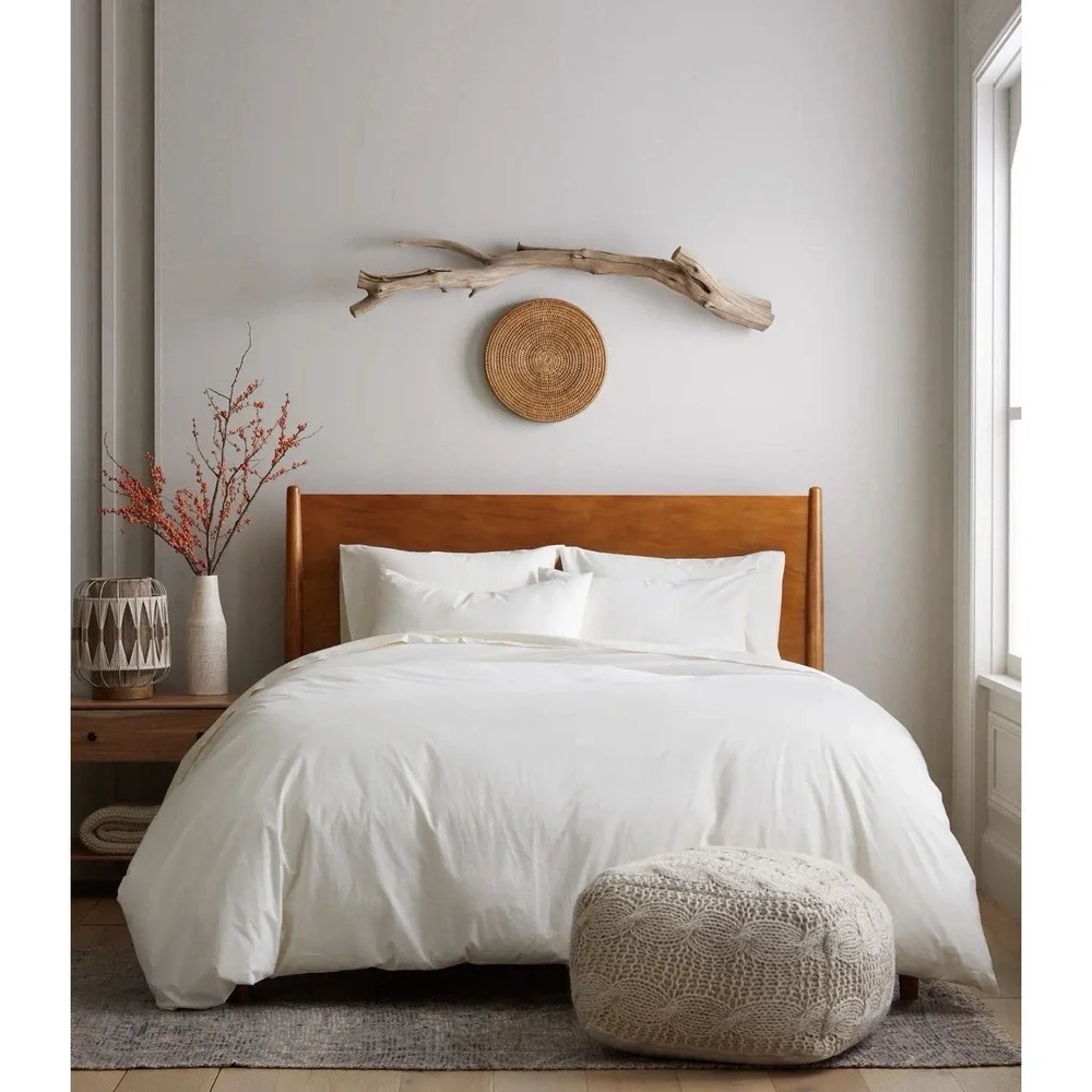 NWOT Quince 100% Organic Cotton Full/Queen Duvet Cover Set Ivory Shams Included